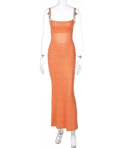 Floral Print Spaghetti Strap Bodycon Maxi Dress Low Cut Backless Fishtail Slip Dress Elegant Y2K Long Dresses M-floral Orange...