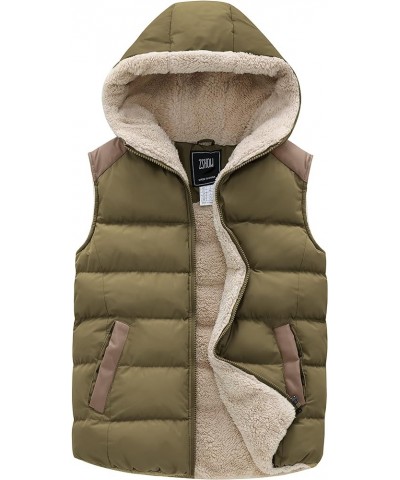 Women's Outerwear Vest Casual Thicken Qulited Winter Puffer Vest Hooded Warm Fleece Jacket Army Green $29.06 Vests