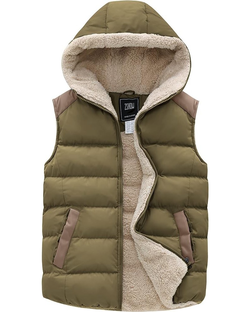 Women's Outerwear Vest Casual Thicken Qulited Winter Puffer Vest Hooded Warm Fleece Jacket Army Green $29.06 Vests