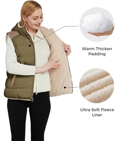 Women's Outerwear Vest Casual Thicken Qulited Winter Puffer Vest Hooded Warm Fleece Jacket Army Green $29.06 Vests