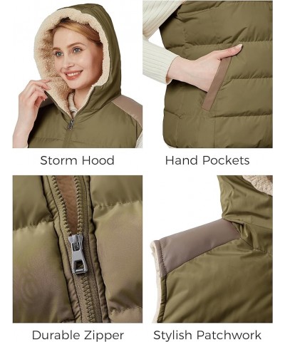 Women's Outerwear Vest Casual Thicken Qulited Winter Puffer Vest Hooded Warm Fleece Jacket Army Green $29.06 Vests