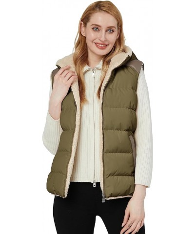 Women's Outerwear Vest Casual Thicken Qulited Winter Puffer Vest Hooded Warm Fleece Jacket Army Green $29.06 Vests