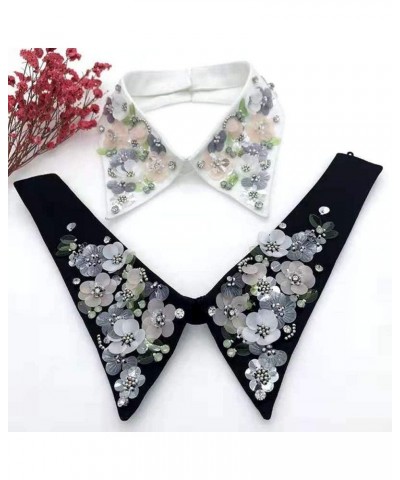 Elegant Beaded Blouse False Collar Detachable Flower Beads Fake Collar for Women Two Color Options (White) Black $9.97 Blouses