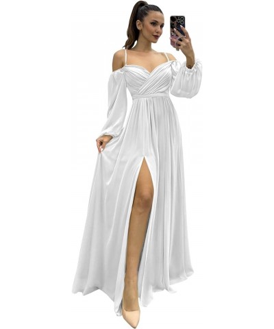 Off Shoulder Bridesmaid Dresses Long Sleeve Spaghetti Straps Empire Waist with Split Formal Wedding Guest Gown White $27.00 D...