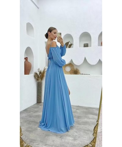 Off Shoulder Bridesmaid Dresses Long Sleeve Spaghetti Straps Empire Waist with Split Formal Wedding Guest Gown White $27.00 D...