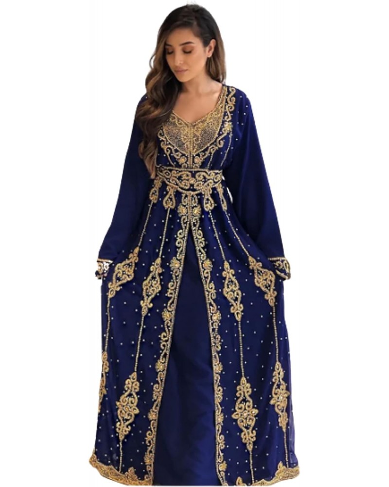 Kaftan For Women Royal African Attire Bridesmaid Abaya Long Maxi Formal Beaded Dubai Navy Blue Moroccan Kaftan BY ZARDOZI ART...