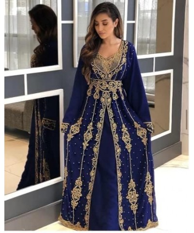 Kaftan For Women Royal African Attire Bridesmaid Abaya Long Maxi Formal Beaded Dubai Navy Blue Moroccan Kaftan BY ZARDOZI ART...