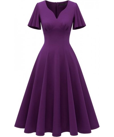 Women Casual Dresses Tea Dress Flared Sleeve Aline Swing Work Dress Grape $13.49 Dresses