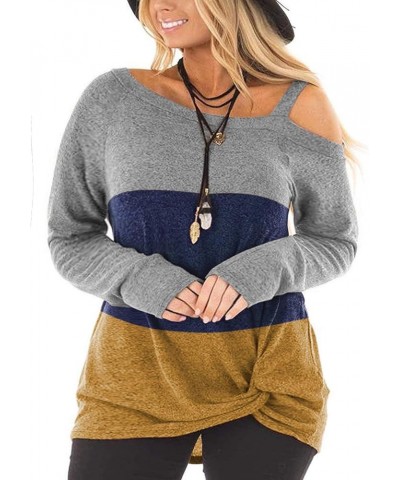 Women's Plus Size Tops Casual Long Sleeve Tee Shirt Twist Knot Blouses Tunics Deep Blue Block $7.64 Tops