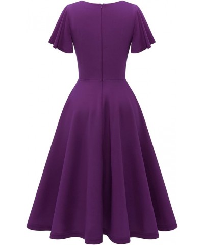 Women Casual Dresses Tea Dress Flared Sleeve Aline Swing Work Dress Grape $13.49 Dresses