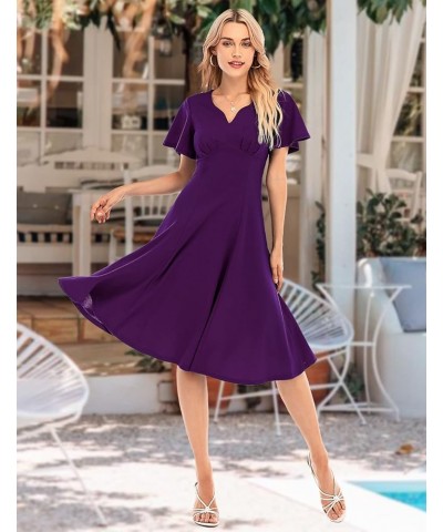 Women Casual Dresses Tea Dress Flared Sleeve Aline Swing Work Dress Grape $13.49 Dresses