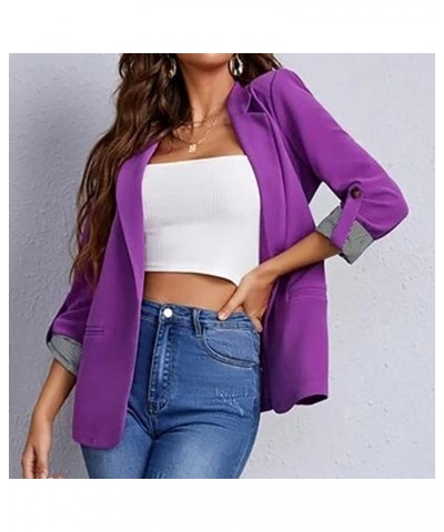 2022 Trendy Blazer Tops for Womens One Button Casual Business Blazer Jackets Women's Lapel Solid Blazers with Pockets Purple ...