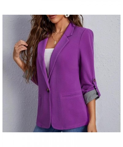 2022 Trendy Blazer Tops for Womens One Button Casual Business Blazer Jackets Women's Lapel Solid Blazers with Pockets Purple ...