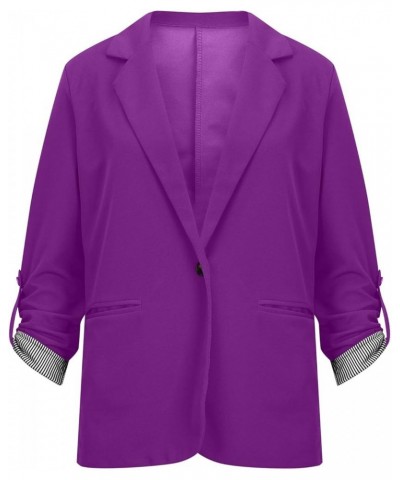 2022 Trendy Blazer Tops for Womens One Button Casual Business Blazer Jackets Women's Lapel Solid Blazers with Pockets Purple ...