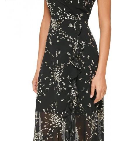 Women's Printed Chiffon Assym Midi Dress Black/Gold $27.27 Dresses