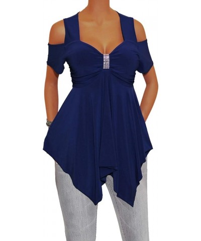 Women Plus Size Navy Blue Off Shoulders Blouse Top Shirt Made in USA Navy Blue $22.05 Blouses