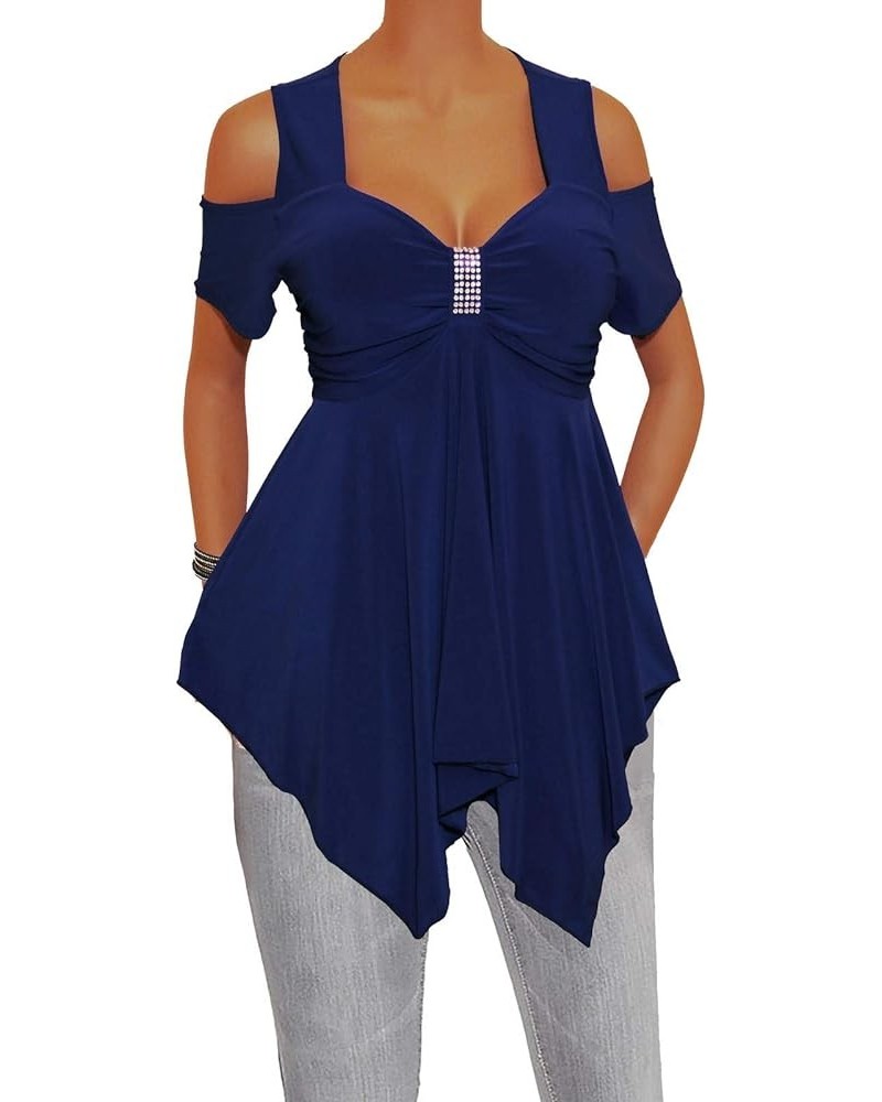 Women Plus Size Navy Blue Off Shoulders Blouse Top Shirt Made in USA Navy Blue $22.05 Blouses