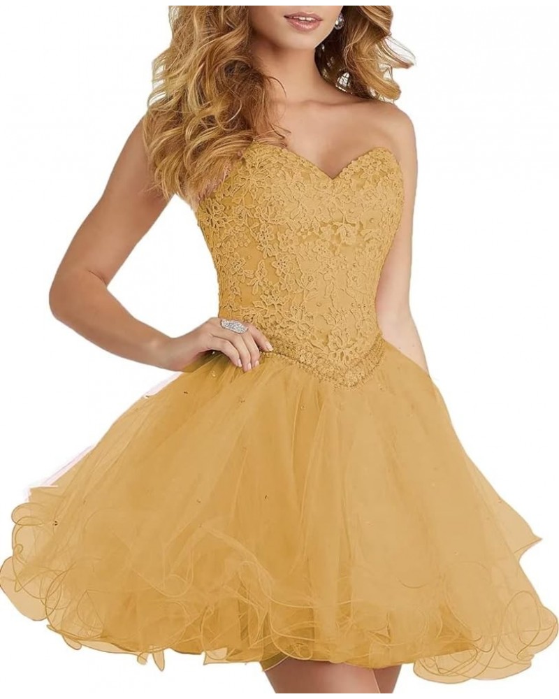 Puffy Tulle Homecoming Dresses Strapless Sequins Short Prom Gown A-line Sweetheart Party Dress for Teens Organza Gold $32.23 ...