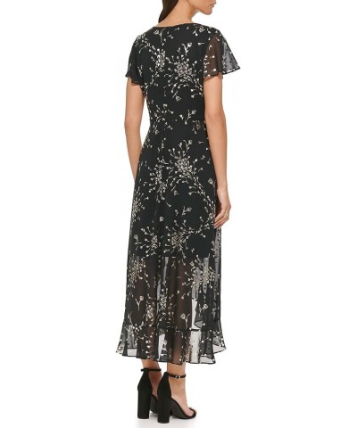 Women's Printed Chiffon Assym Midi Dress Black/Gold $27.27 Dresses