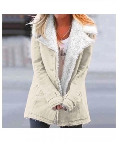 Womens Winter Coats Warm Thick Faux Fur Outwear Long Sleeve Plush Buttons Coat Comfy Hoodless Jacket with Pockets 01 Beige $1...