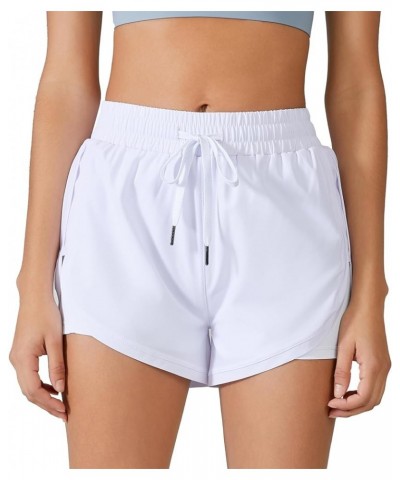 Women's 2 in 1 Running Shorts with Pocket - Breathable Athletic Tennis Gym Workout Shorts White $9.34 Activewear