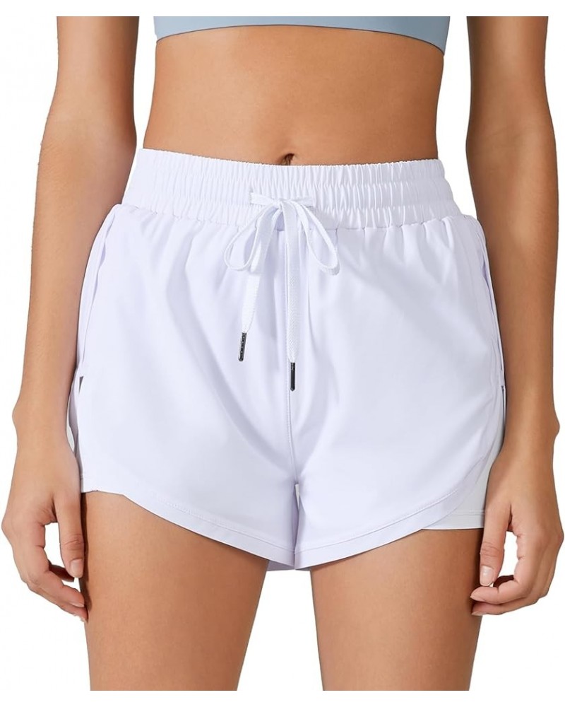 Women's 2 in 1 Running Shorts with Pocket - Breathable Athletic Tennis Gym Workout Shorts White $9.34 Activewear