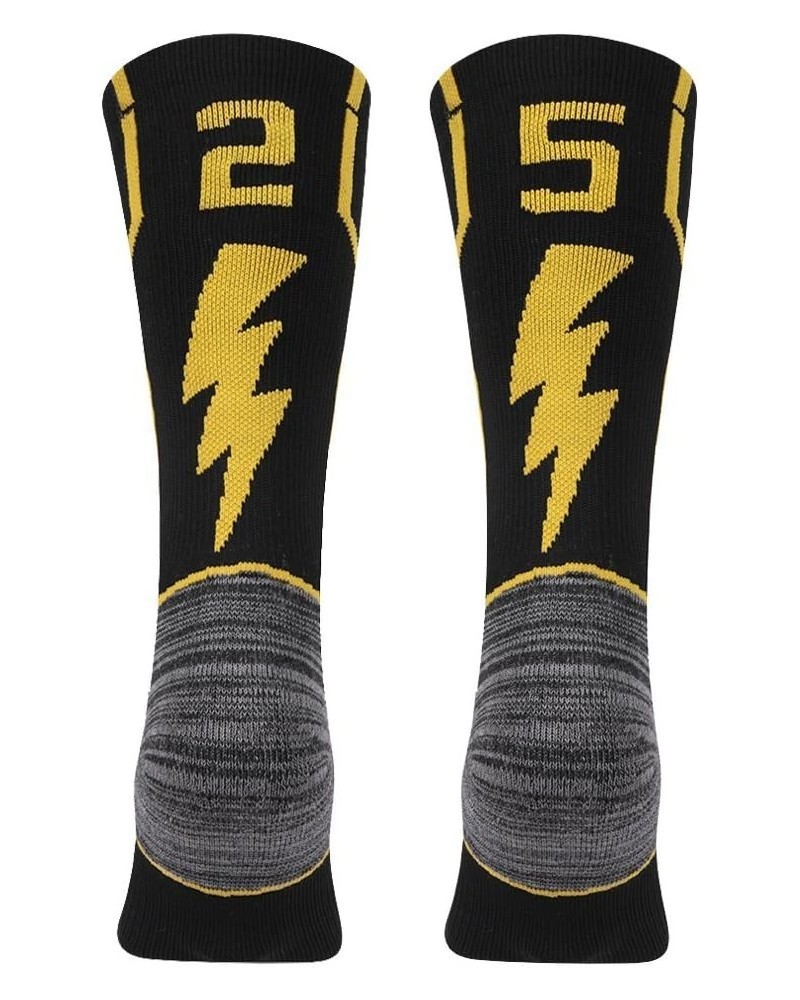 Adult Youth Mid Calf Cushion Team Sports Number Socks for Basketball Football Baseball Gold/Black 25 Or 52 Team Number Black ...