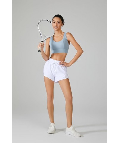 Women's 2 in 1 Running Shorts with Pocket - Breathable Athletic Tennis Gym Workout Shorts White $9.34 Activewear