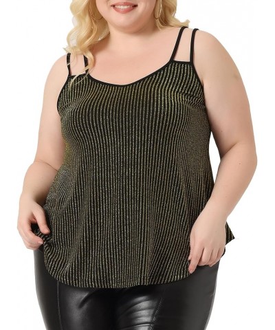 Plus Size Tops for Women Sleeveless V Neck Tank Cami Party Glitter Sparkle Tops Gold $17.27 Tanks