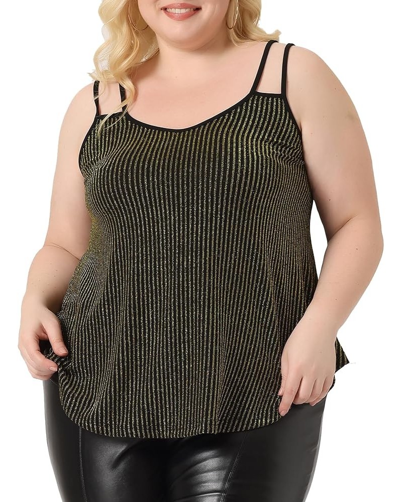 Plus Size Tops for Women Sleeveless V Neck Tank Cami Party Glitter Sparkle Tops Gold $17.27 Tanks