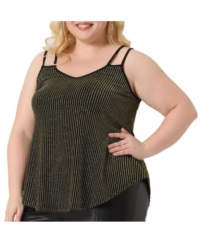 Plus Size Tops for Women Sleeveless V Neck Tank Cami Party Glitter Sparkle Tops Gold $17.27 Tanks