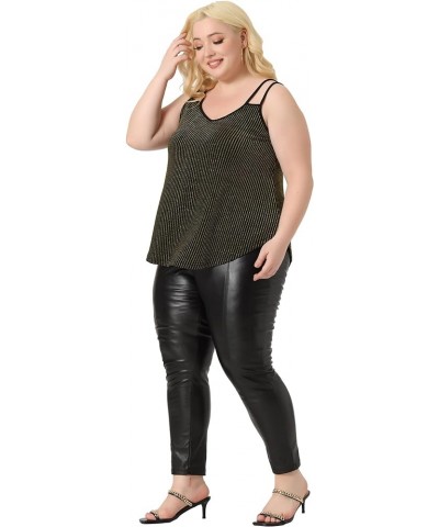 Plus Size Tops for Women Sleeveless V Neck Tank Cami Party Glitter Sparkle Tops Gold $17.27 Tanks