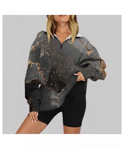 Oversized Sweatshirt for Women Loose Quarter Zip Pullover Fall Comfy Soft V Neck Lapel Vintage Fitted Tops Black-e $5.39 Shirts