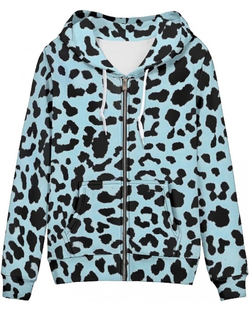 Regular Womens Zip Up Hoodies with Pocket Comfy Soft Fall Winter Plus Size Hooded Sweatshirt Ladies Sport Coat Blue Leopard P...