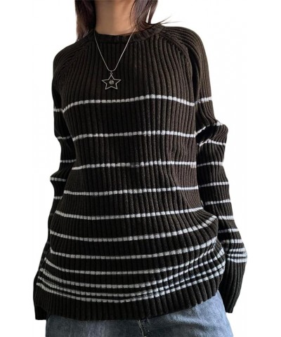 Women Fall Winter Vintage Striped Grunge Sweater Y2K Baggy Emo Sweater Oversized Long Sleeve Crewneck Sweatshirt D-black $22....