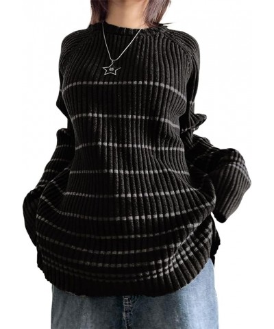 Women Fall Winter Vintage Striped Grunge Sweater Y2K Baggy Emo Sweater Oversized Long Sleeve Crewneck Sweatshirt D-black $22....