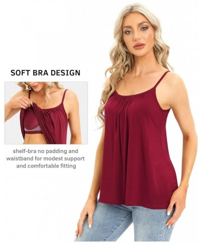 Camisole for Women Built in Bra Casual Pleated Cami Adjustable Spaghetti Strap Tank Top Loose Fit S-XXXXL Winered $13.76 Tanks