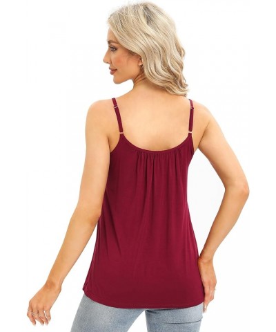 Camisole for Women Built in Bra Casual Pleated Cami Adjustable Spaghetti Strap Tank Top Loose Fit S-XXXXL Winered $13.76 Tanks