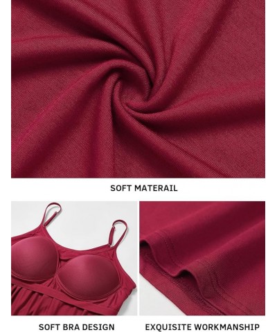 Camisole for Women Built in Bra Casual Pleated Cami Adjustable Spaghetti Strap Tank Top Loose Fit S-XXXXL Winered $13.76 Tanks