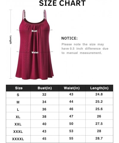 Camisole for Women Built in Bra Casual Pleated Cami Adjustable Spaghetti Strap Tank Top Loose Fit S-XXXXL Winered $13.76 Tanks