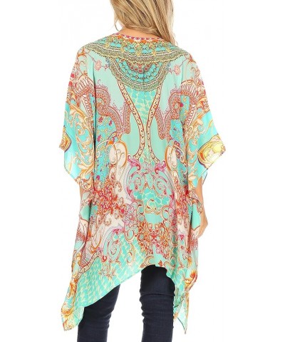 Aymee Women's Caftan Poncho Cover up V Neck Top Lace up with Rhinestone Ortu230-turq $24.29 Swimsuits