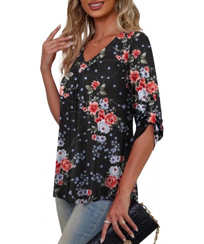 Womens Plus Size 3/4 Roll Sleeve Blouses V Neck Casual Tunic Tops Color 352 $12.15 Tops