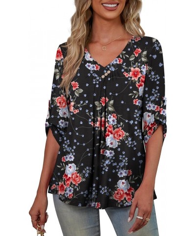 Womens Plus Size 3/4 Roll Sleeve Blouses V Neck Casual Tunic Tops Color 352 $12.15 Tops