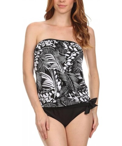 Women's Strapless Bandeau Blouson Tie Tankini Black\white\offblack (Strapless Bandeau Blouson 2 Piece Set) $24.05 Swimsuits