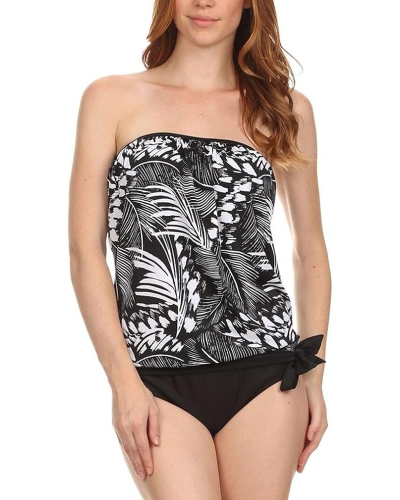 Women's Strapless Bandeau Blouson Tie Tankini Black\white\offblack (Strapless Bandeau Blouson 2 Piece Set) $24.05 Swimsuits