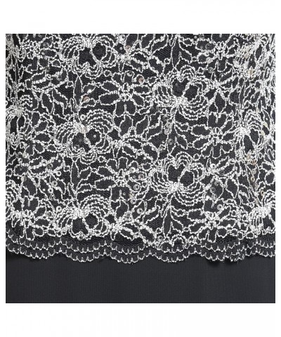 Women's 3/4 Sleeve Stretch Lace Bodice Mock One Piece Gown Black/White $46.24 Dresses