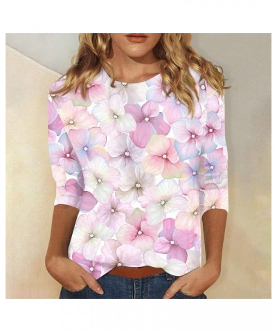 Summer Tops for Women, Womens Tops 3/4 Sleeve Crewneck Cute Shirts Casual Print Trendy Tops Summer T Shirt 2-pink $8.87 T-Shirts