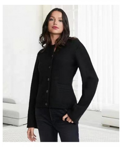 Women's Long Sleeve Cardigan Sweater, Fall Winter Short Thick Button Knitted Sweater Jacket, Waist Knit Sweater Black $15.05 ...