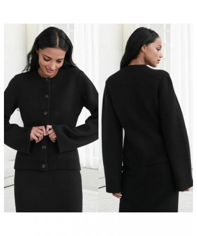 Women's Long Sleeve Cardigan Sweater, Fall Winter Short Thick Button Knitted Sweater Jacket, Waist Knit Sweater Black $15.05 ...