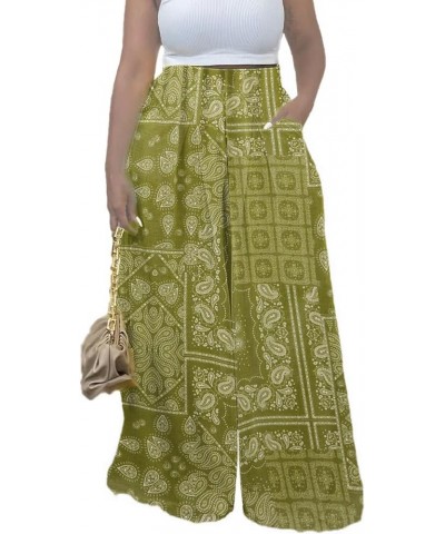 Women's Wide Leg Long Palazzo Pants High Waist Loose Fit Casual Flowy Pants Trousers with Pockets Cashew Flower $17.84 Pants